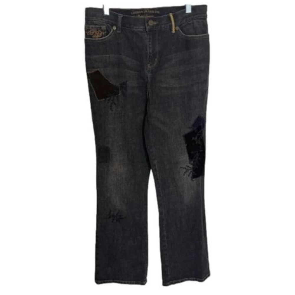 Ralph Lauren Jeans Womens Patchwork Embellished Denim‎ Dark Wash Size 6P Petite
